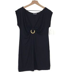 TRINA TURK Brooch Front Black V-neck Top S